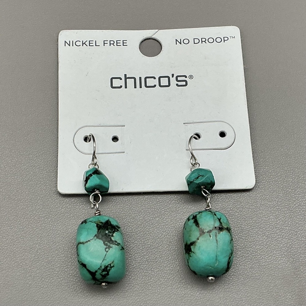 Chicos Earrings Womens Dangle Turquoise‎ Stone Bead Drop Nickel Free 1.5 Inch